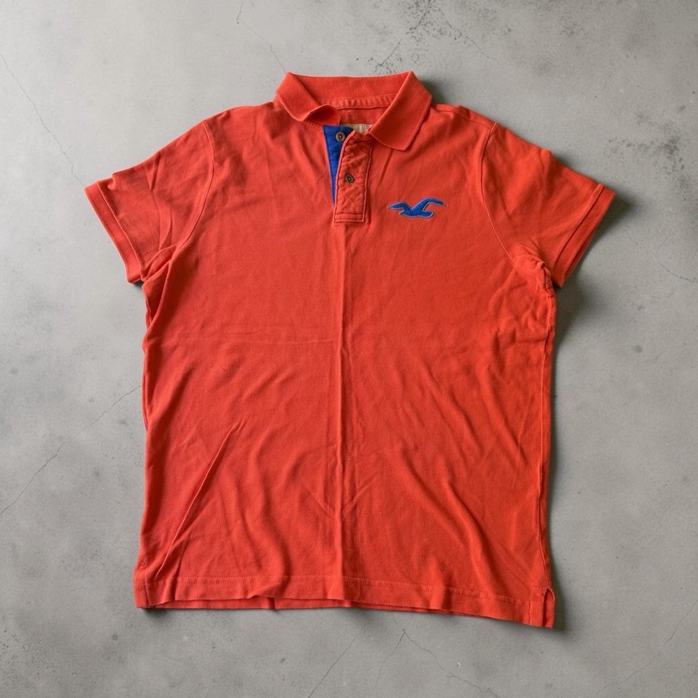 Y2K Hollister Polo Shirt Mens XL Orange Striped Surf Seagull Logo Preppy